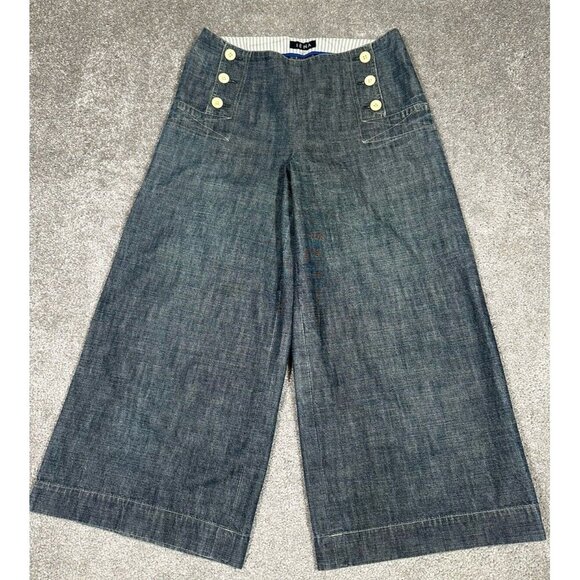 Vtg Iena Pants Womens 38 US Medium Blue Denim Wide Leg Cropped Sailor Na… - Picture 1 of 14